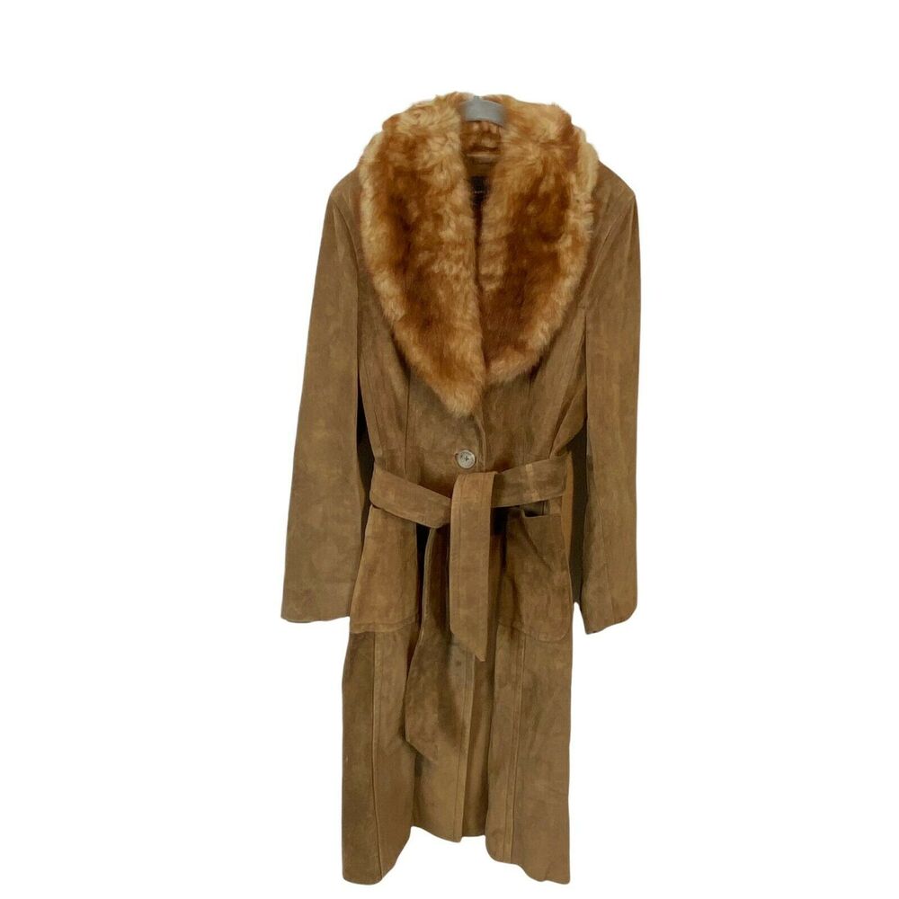 Banana Republic 2003 Women's Penny Lane Brown Suede Shearling Trench Coat Med
